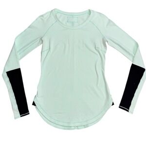 Lululemon Womens Long Sleeve Athletic Top Mint Green Black Colorblock Thumbholes
